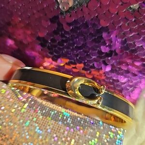 Coach Gold and Black Enamel Bracelet & Hoop Earrings